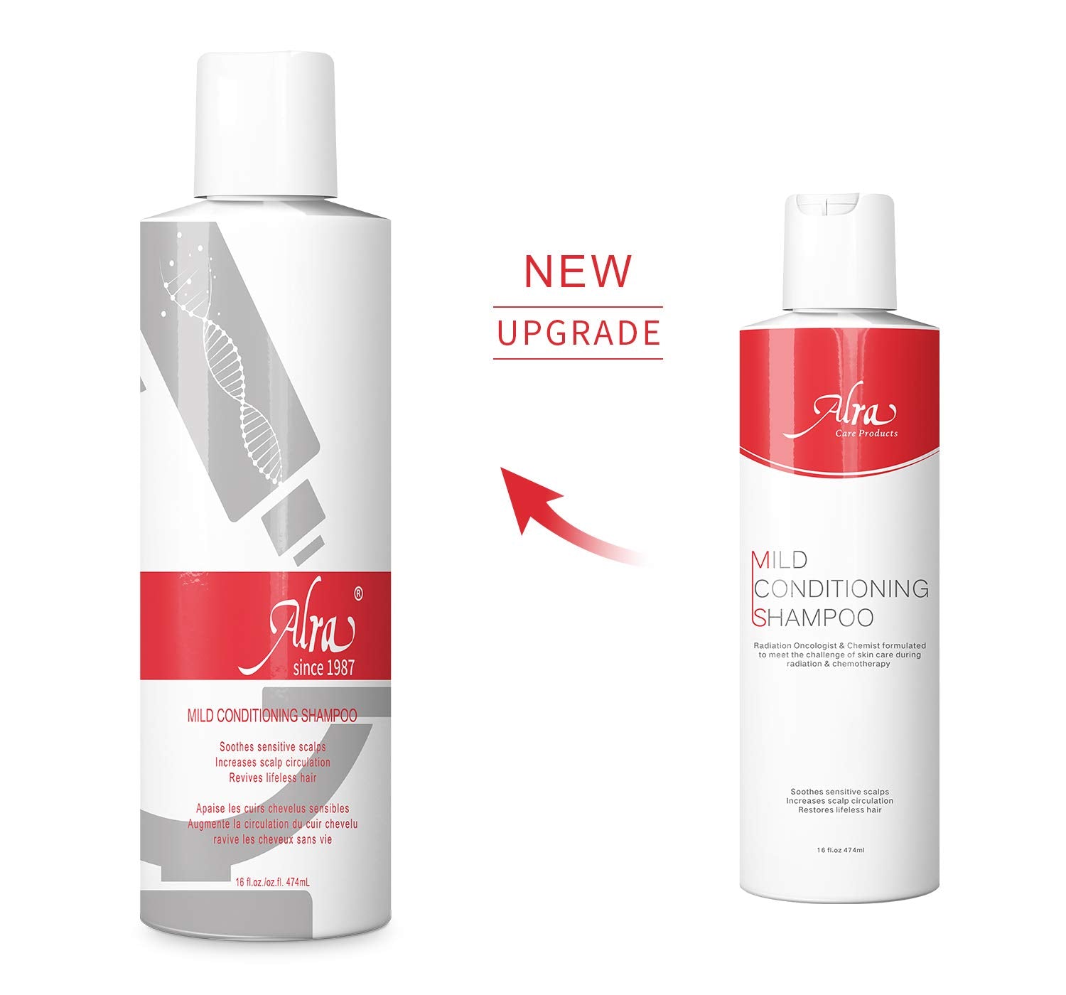 Close-up of Alra label showing fragrance-free, organic formula for sensitive scalps.
