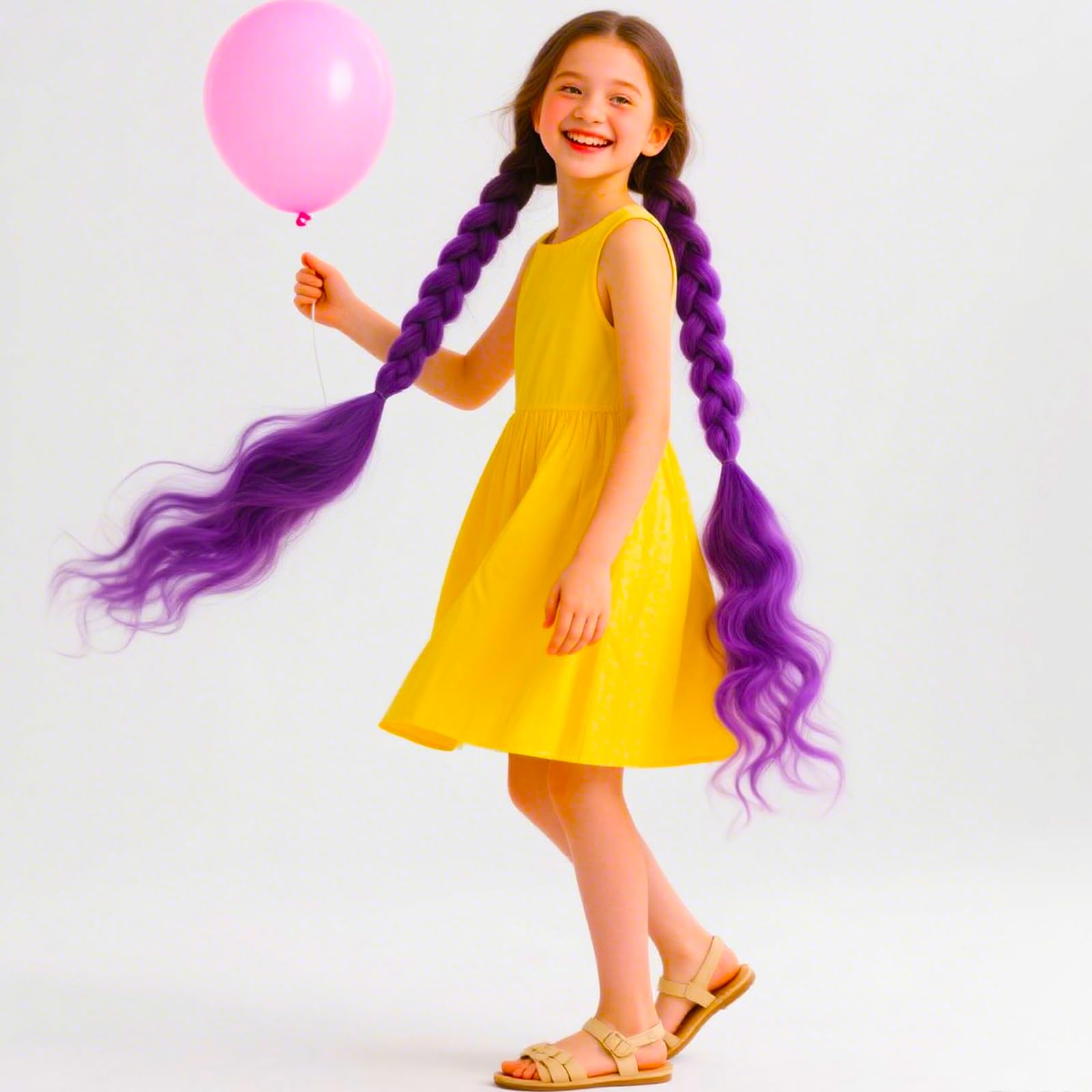 Alrence purple braiding hair 30-inch hot-water setting demonstrates versatile styling options.