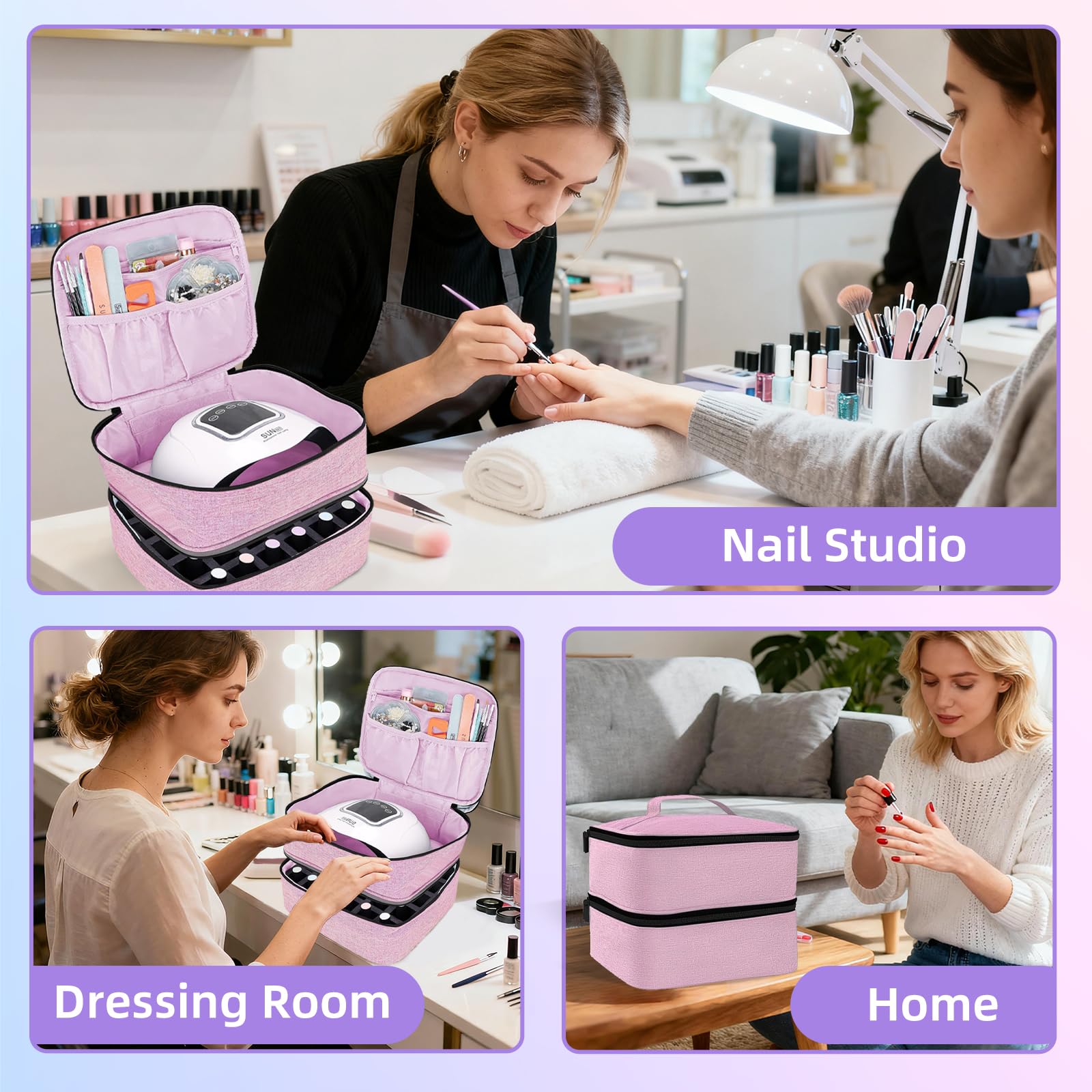 ALSLEA nail polish organizer safely holds up to 30 bottles of polish.