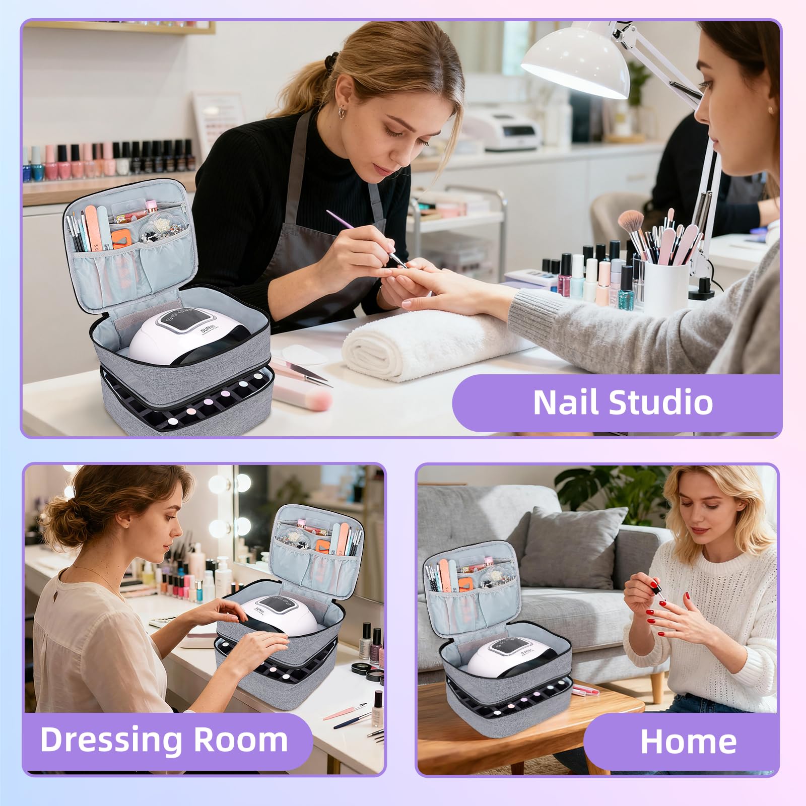 ALSLEA nail polish organizer double-zipper emphasizes smooth, reliable closures during transport.