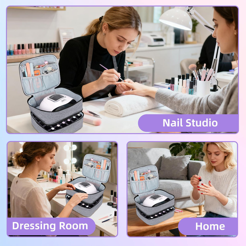 ALSLEA nail polish organizer double-zipper emphasizes smooth, reliable closures during transport.