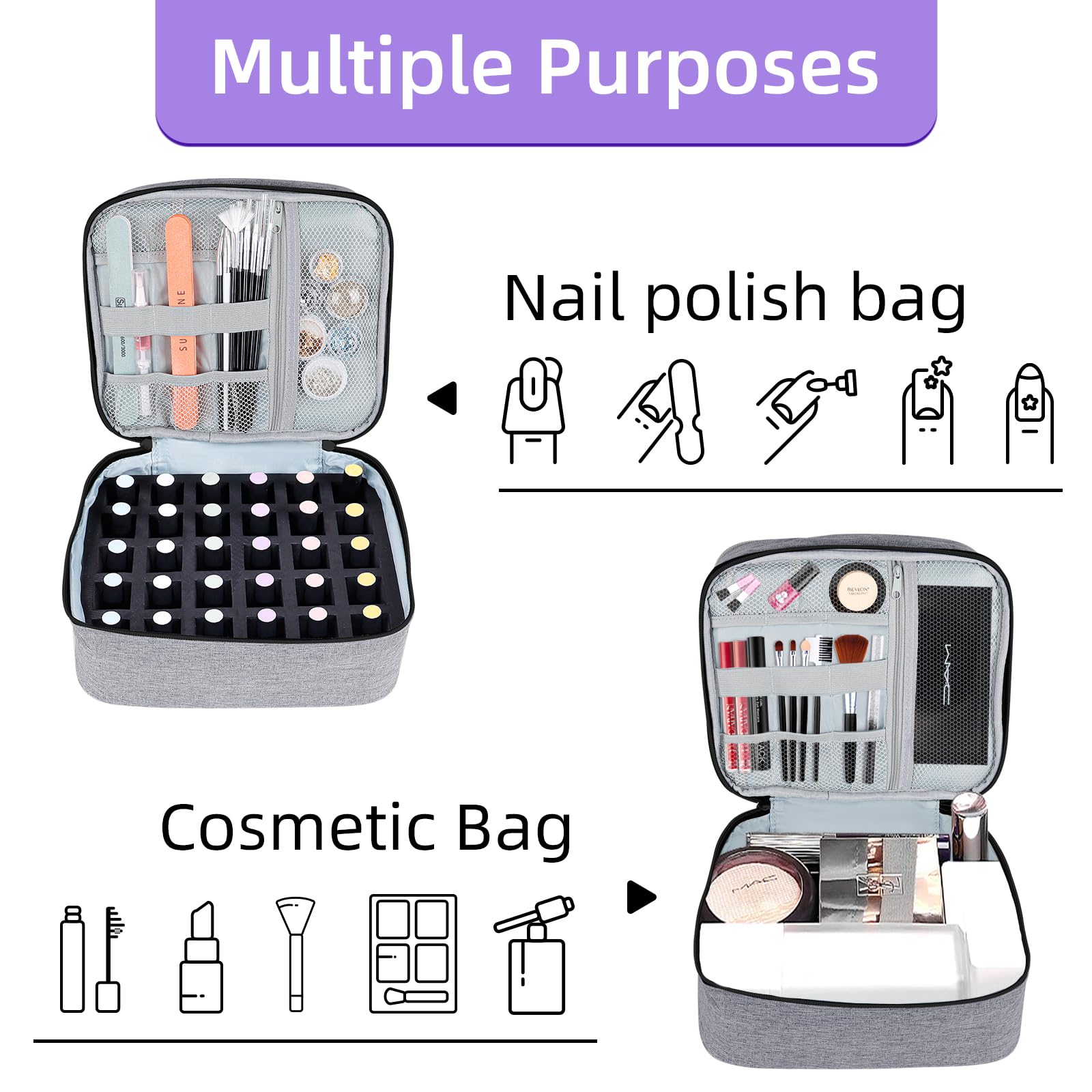ALSLEA nail polish organizer gray compact design fits home or travel setups.
