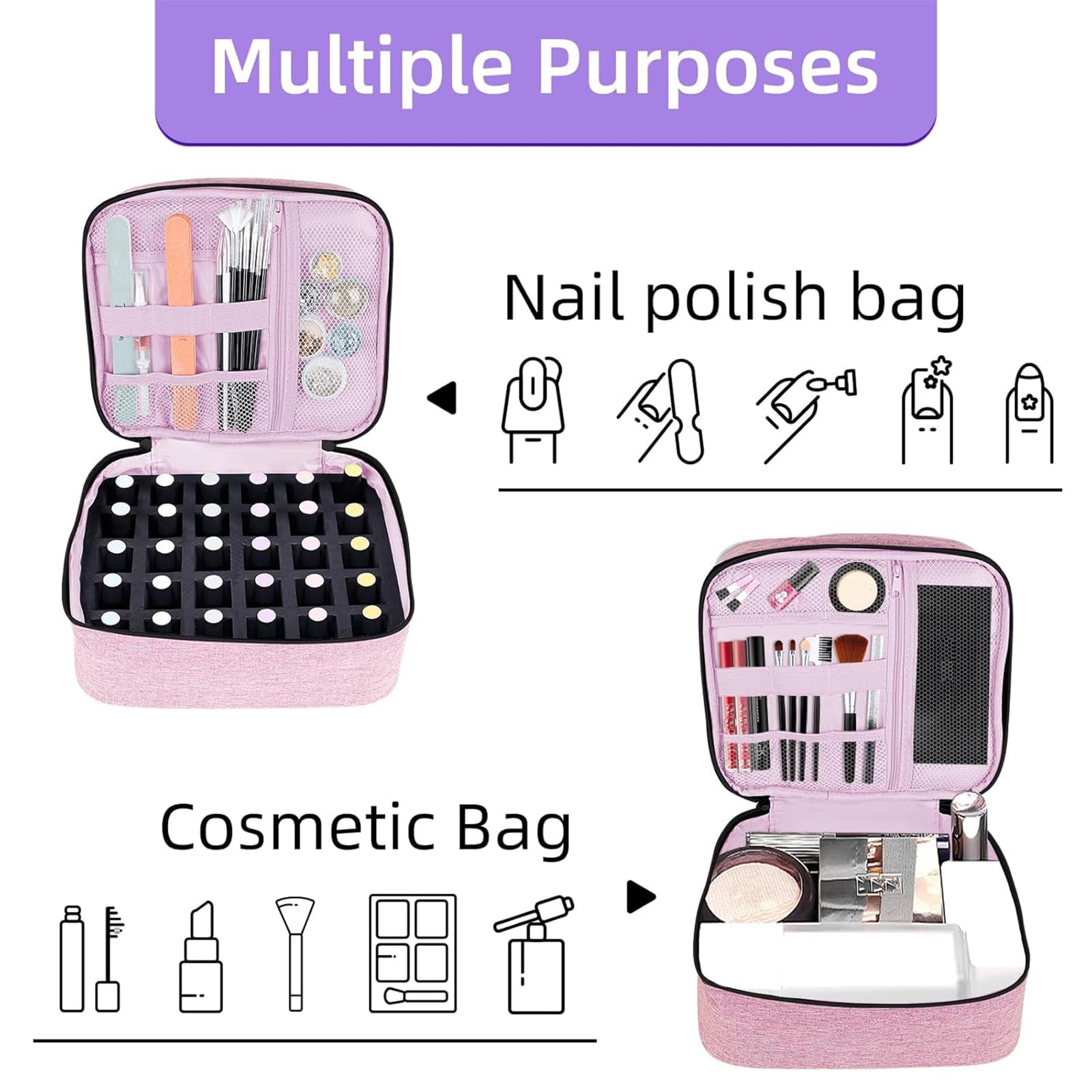 ALSLEA pink nail kit organizer offers versatile storage for tools and accessories.