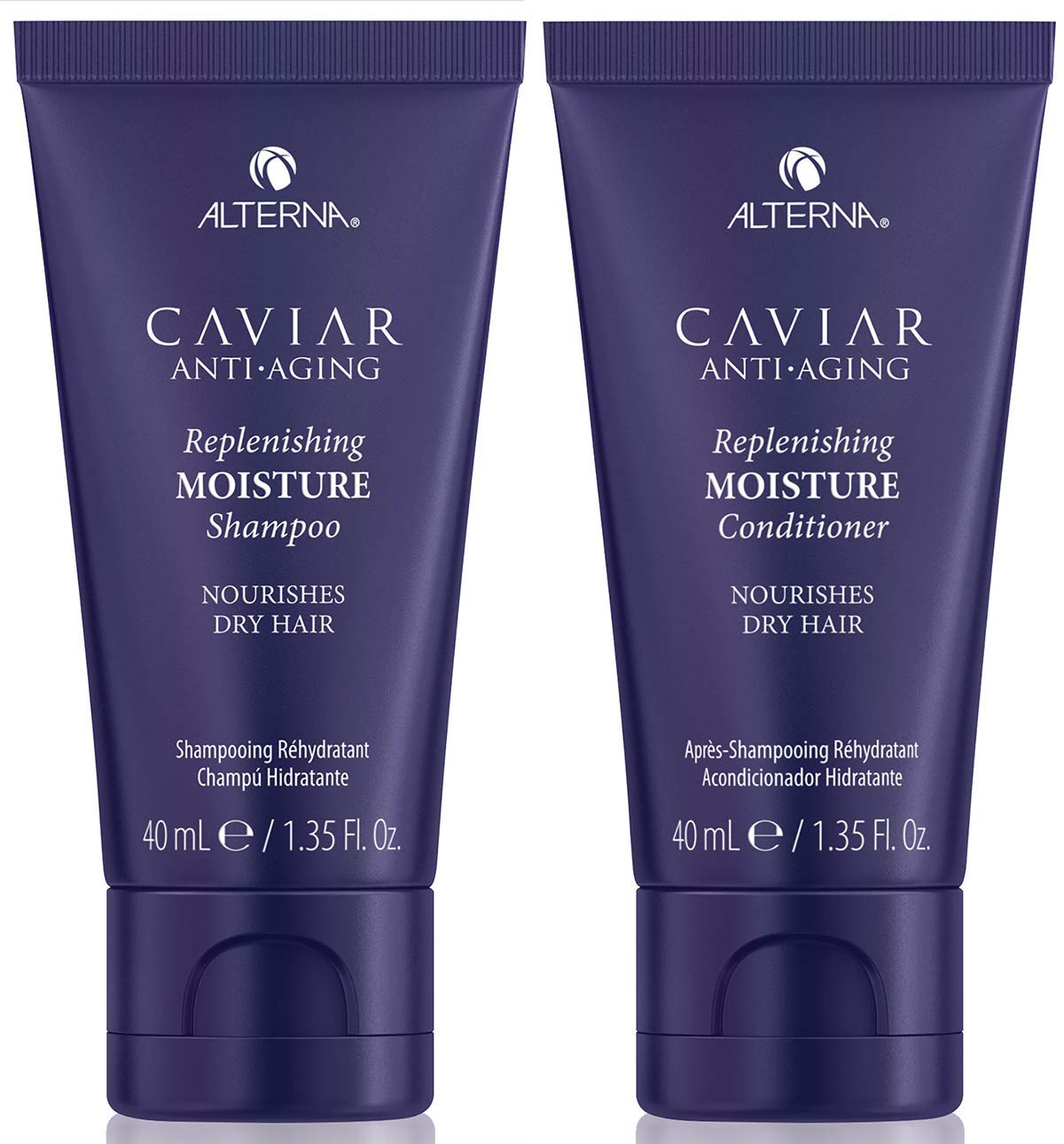 Alterna Caviar Anti-Aging Replenishing Moisture Shampoo bottle delivering hydrated, color-safe cleansing.