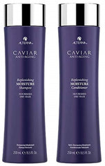 Alterna Caviar anti-aging replenishing moisture shampoo bottle; hydrates dry hair.