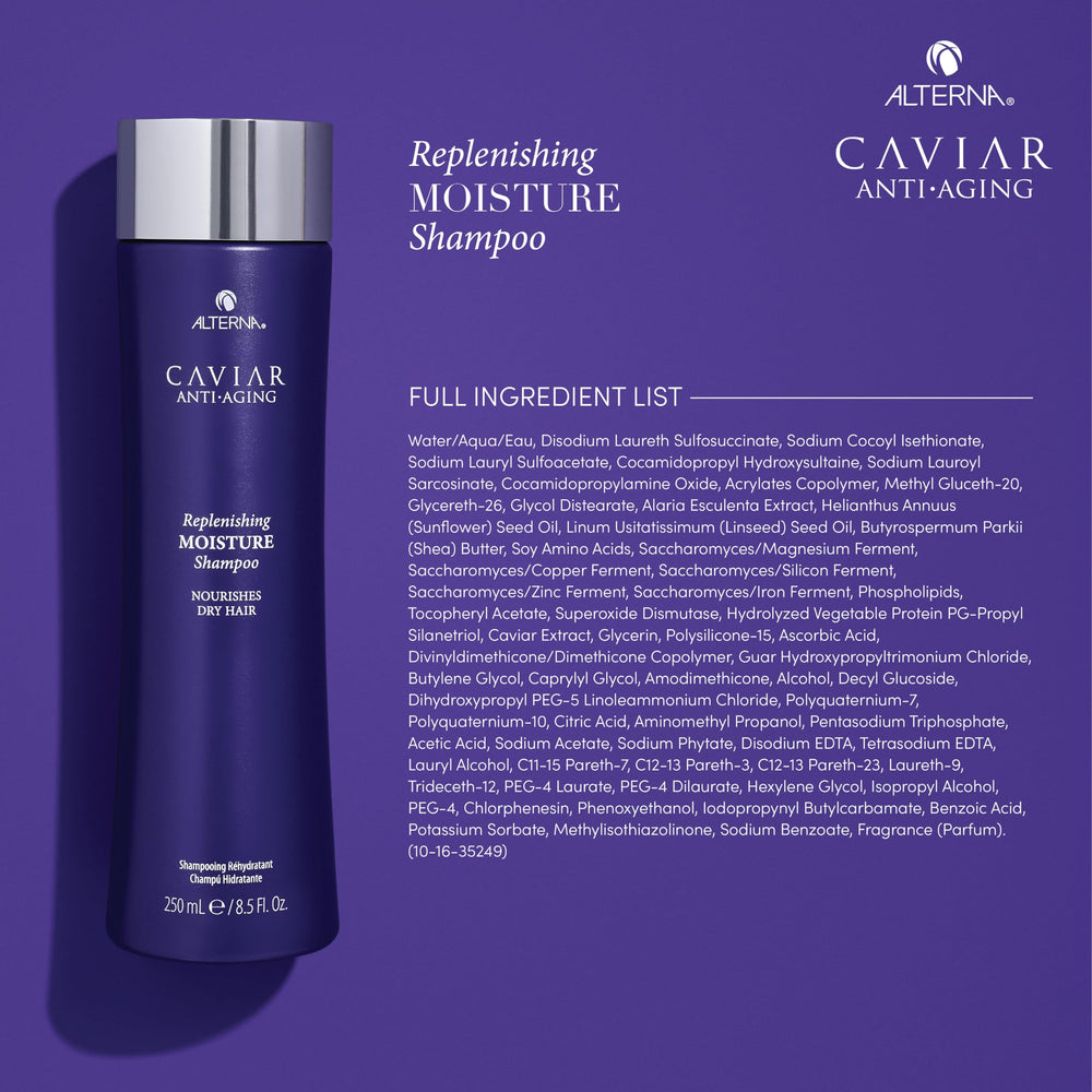 Alterna Caviar anti-aging seasilk essence close-up; nourishes with sea-derived moisture.