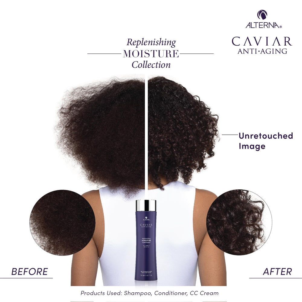 Alterna Caviar shine and softness after use; revitalized texture and finish.