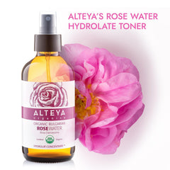 Alteya Organics Rose Water amber glass spray bottle for hydration throughout the day