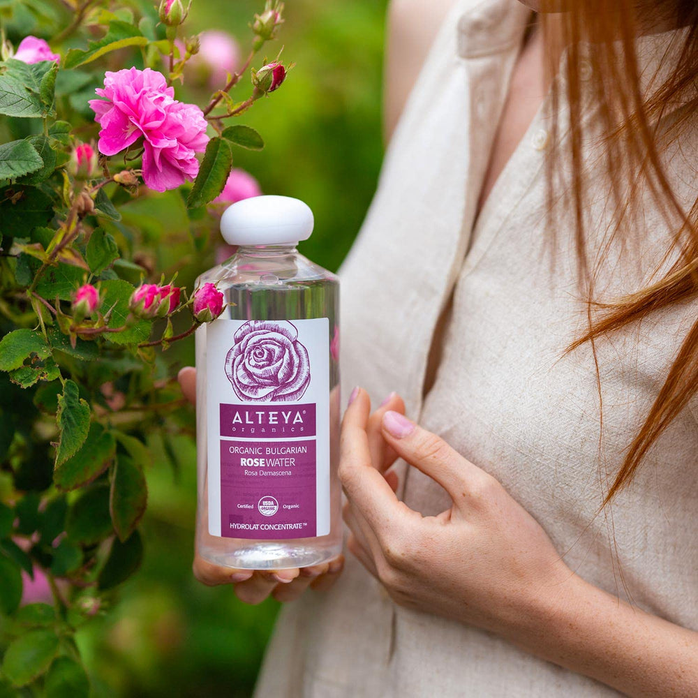 Alteya Organics Rose Water Toner hair refresh spray highlights lightweight leave-in moisture