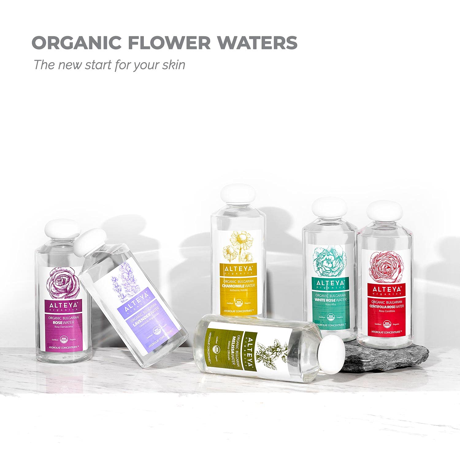 Alteya Organics Rose Water Toner mist on skin showing hydration