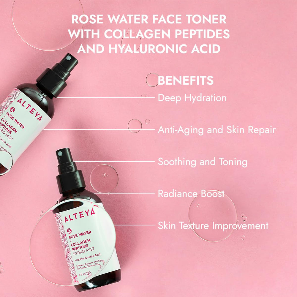 Alteya Rose Water Face Toner collagen peptides deliver deep hydration and radiant-looking skin.