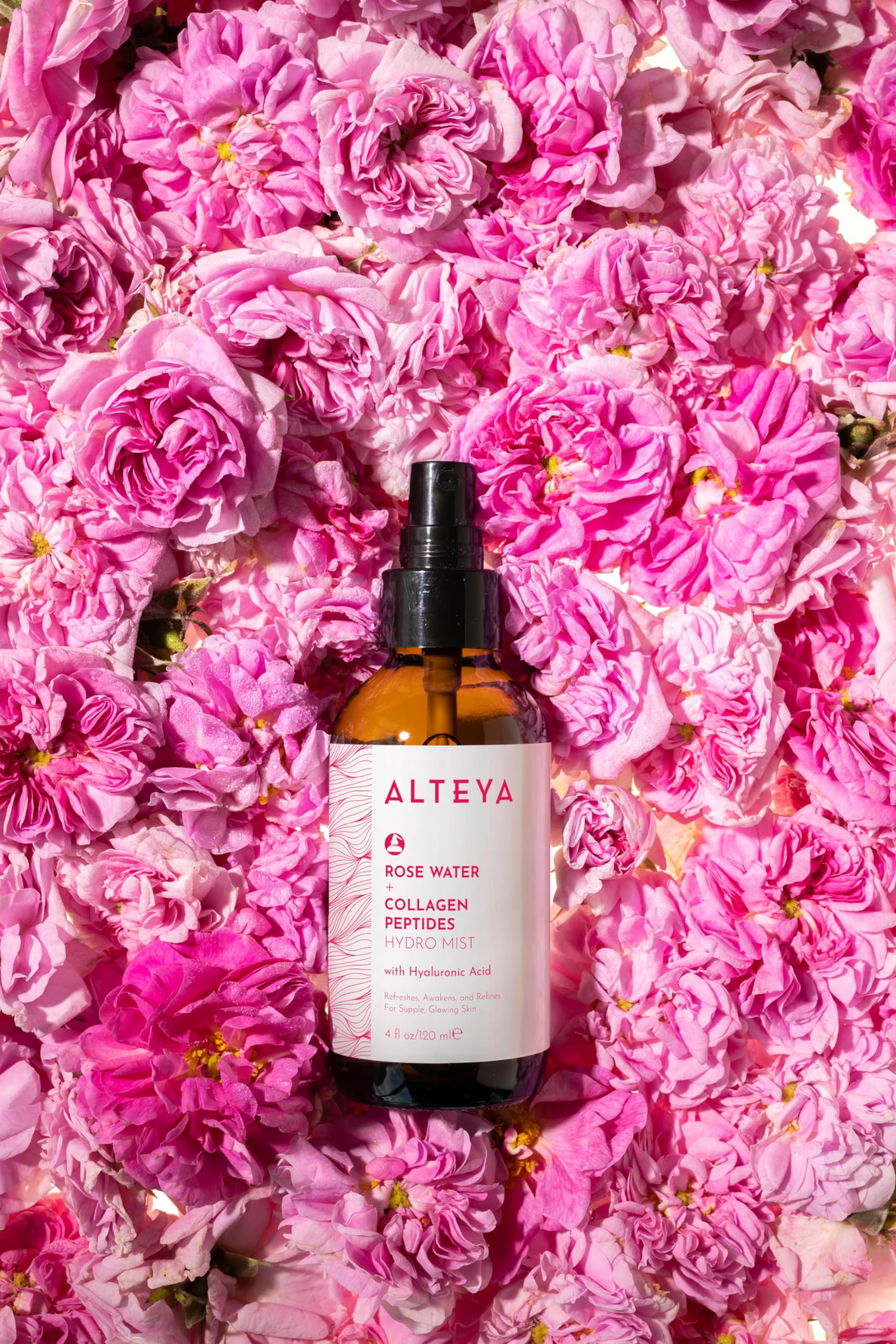 Alteya Rose Water Face Toner rose scent evokes calming aromatherapy during routine.