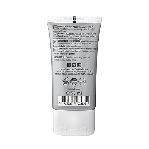Altruist Sunscreen Fluid SPF50 applying to the face for easy daily use.