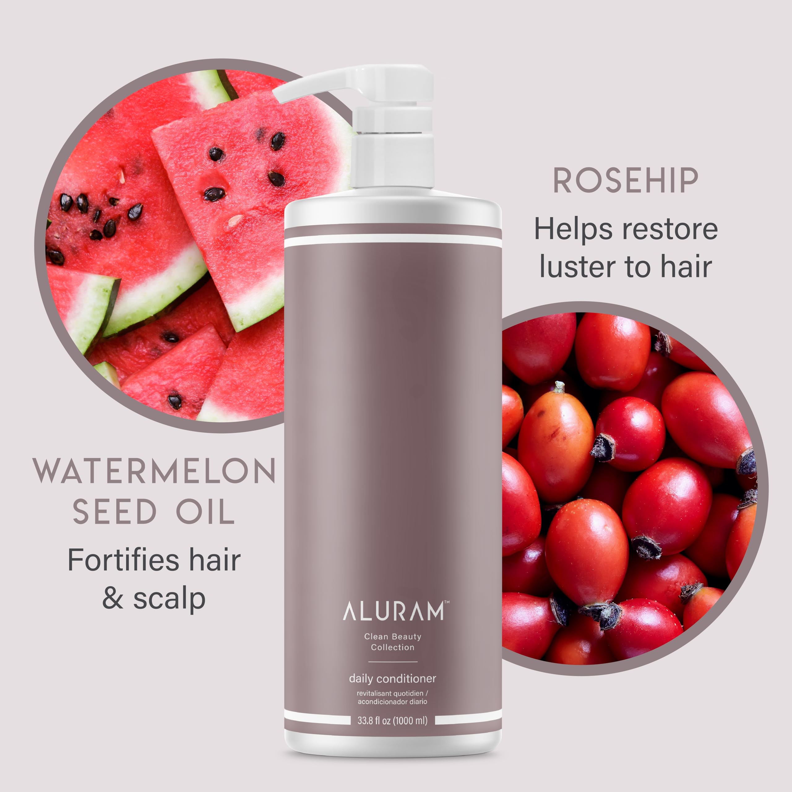 ALURAM conditioner with rosehip and watermelon seed oils for color retention.