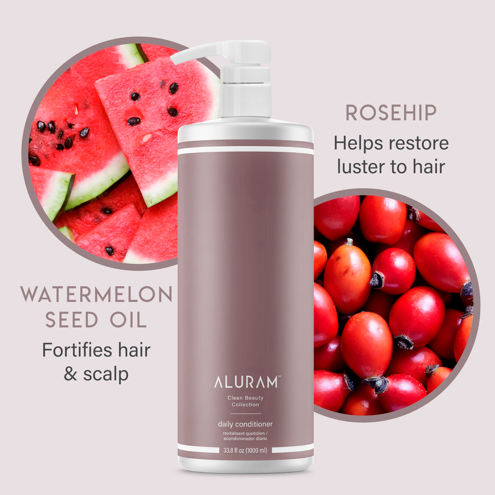 ALURAM conditioner with rosehip and watermelon seed oils for color retention.