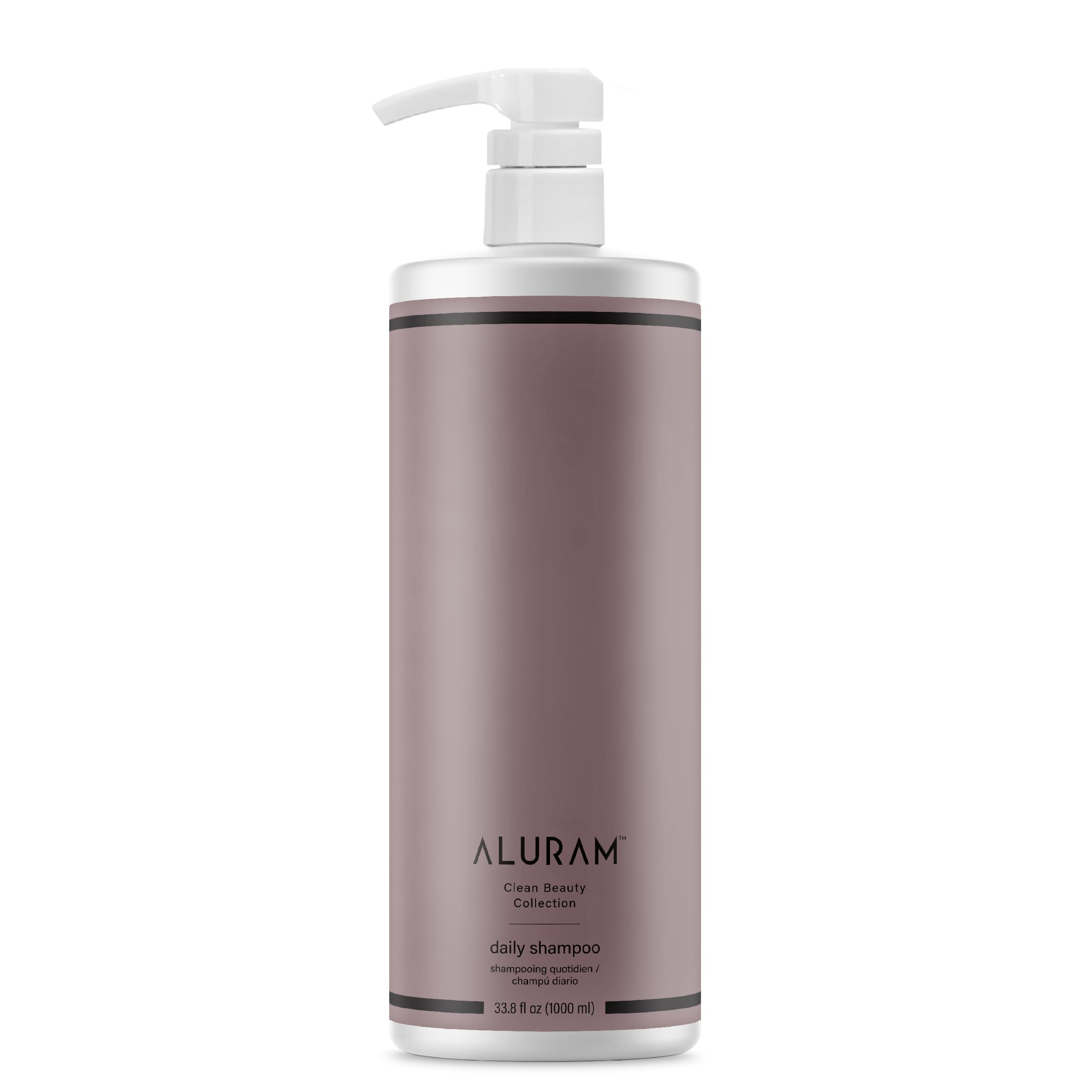 ALURAM Coconut Water Daily Shampoo bottle showing a hydrating formula for all hair types.
