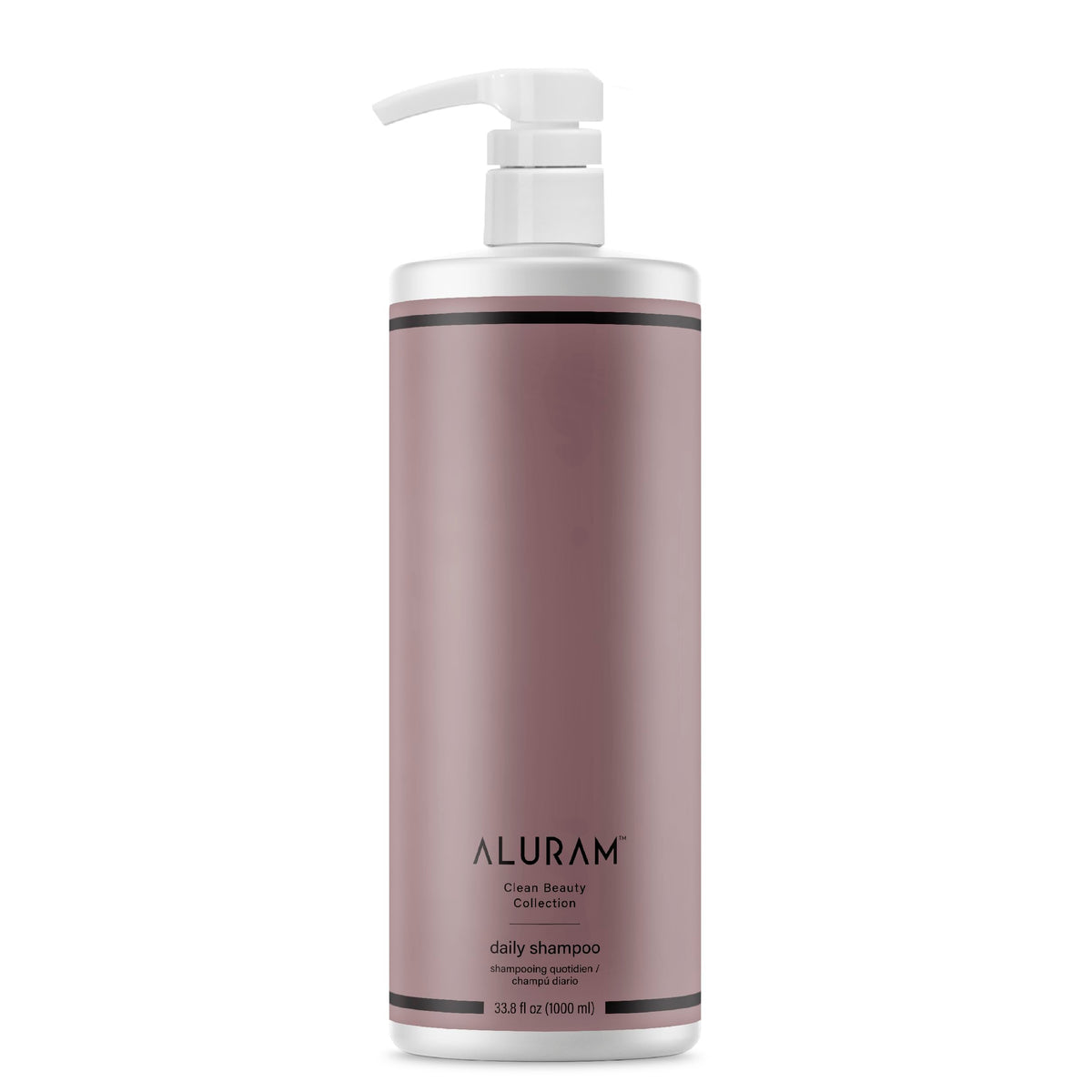 ALURAM Coconut Water Daily Shampoo bottle showing a hydrating formula for all hair types.
