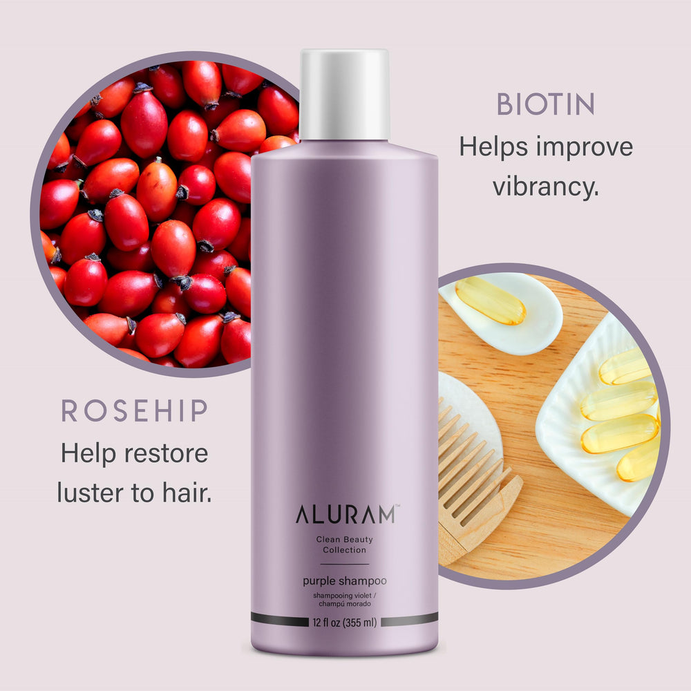 ALURAM Coconut Water Purple Shampoo close-up lather highlights pigment-rich formula for brass banishment.
