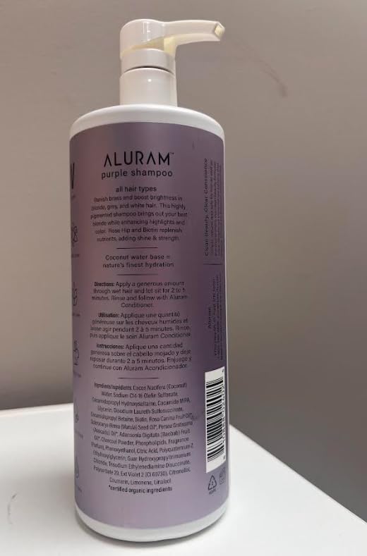 ALURAM coconut water purple shampoo ingredients highlight rose-hips and biotin for nourished color