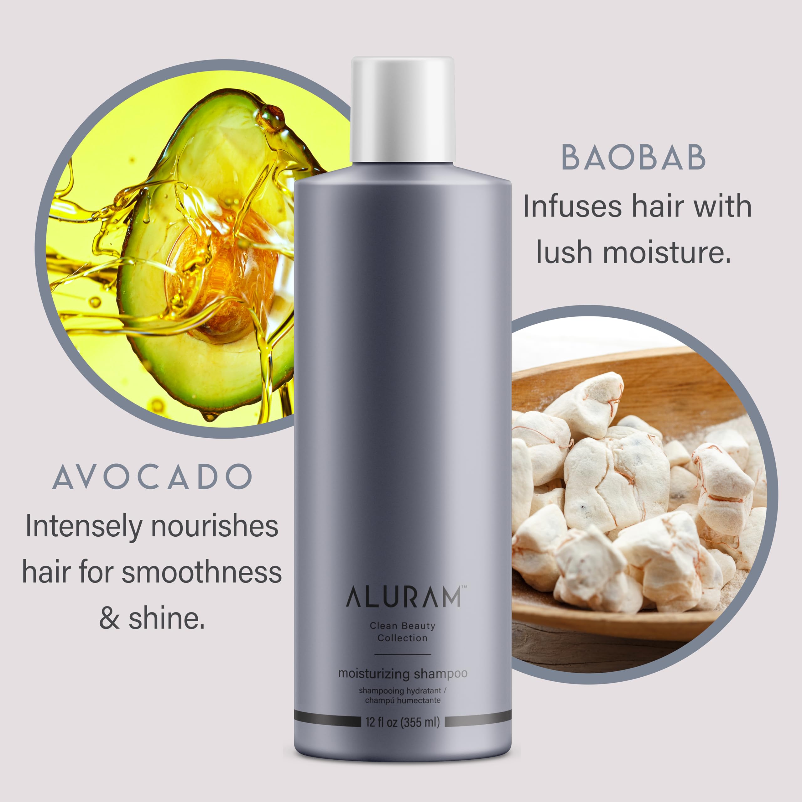 ALURAM Coconut Water Shampoo ingredients highlighting natural elements.