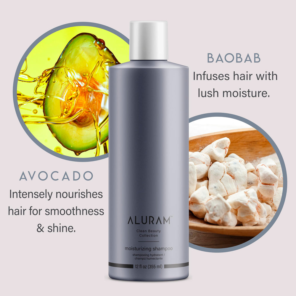 ALURAM Coconut Water Shampoo ingredients highlighting natural elements.