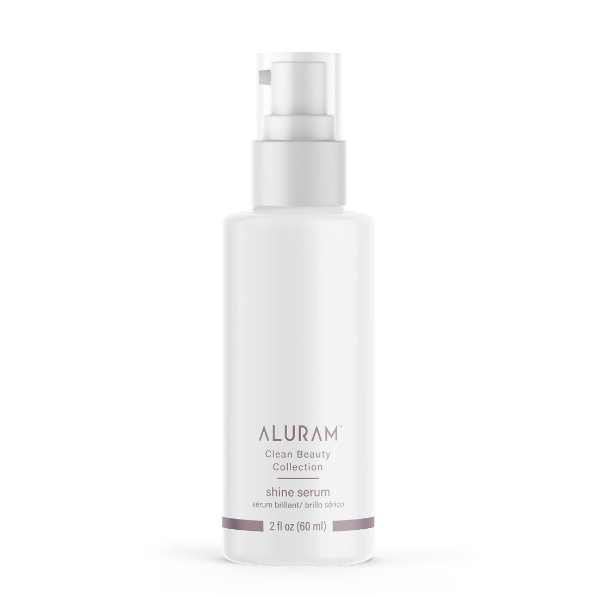 ALURAM Coconut Water Shine Serum bottle closeup shows frizz control and radiant gloss