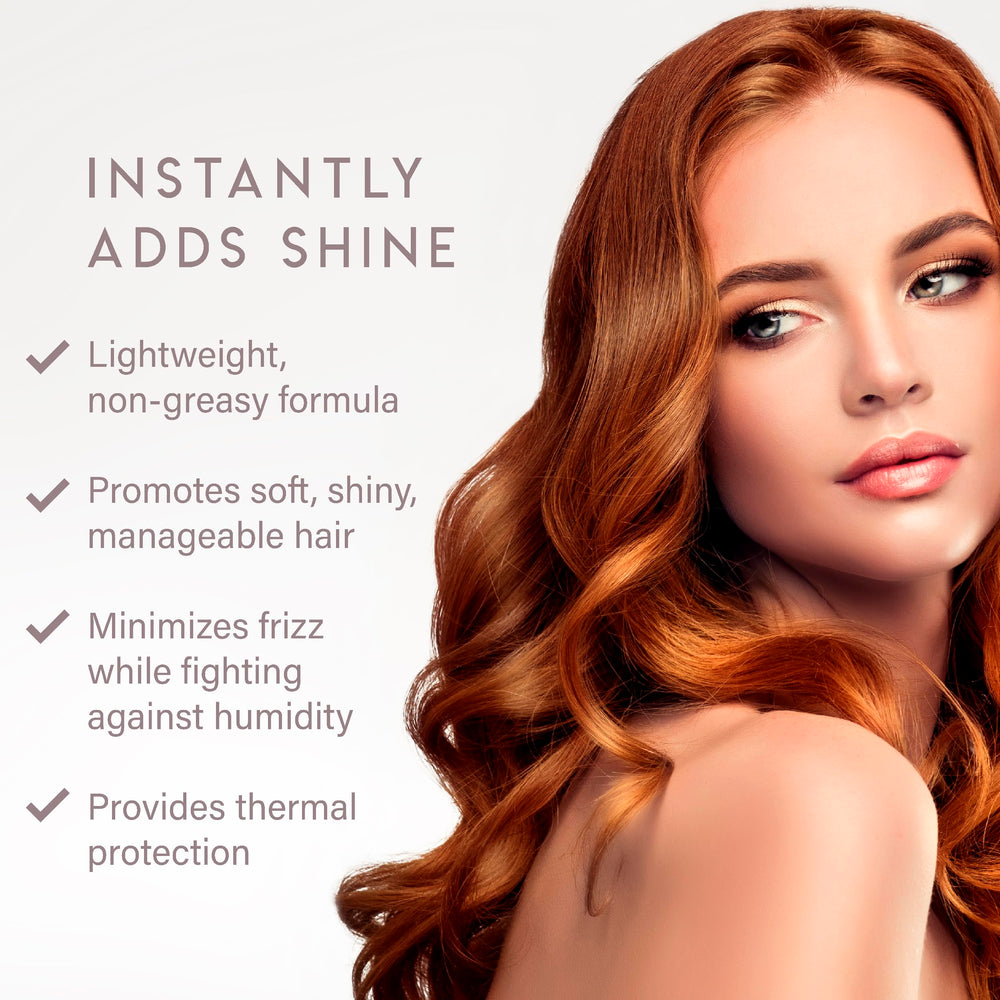 ALURAM Coconut Water Shine Serum on hair with glossy finish enhances shine