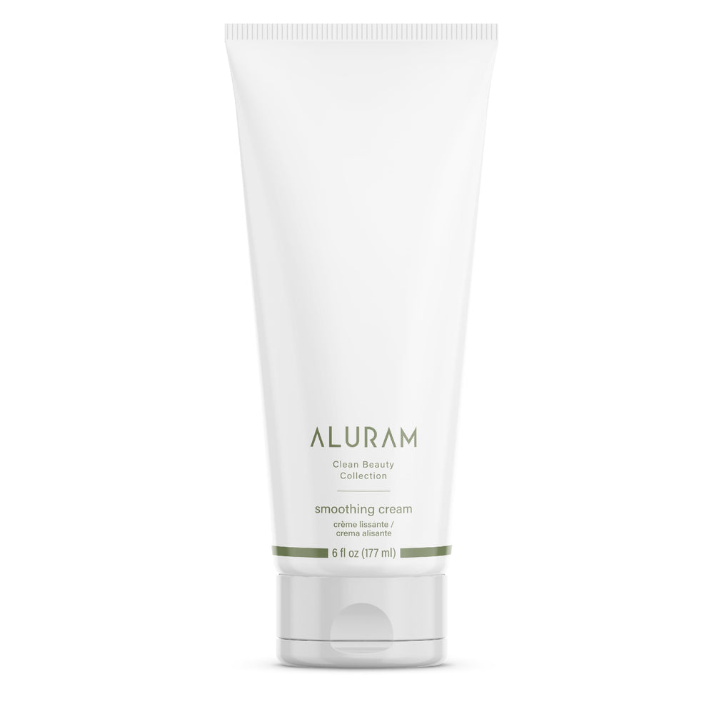 ALURAM Coconut Water Smoothing Cream frizz-control result on hair, highlighting shine and manageability.