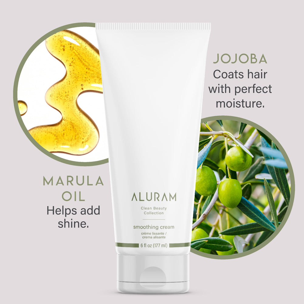 ALURAM Coconut Water Smoothing Cream nourishes with coconut water and vitamins for healthy-feeling hair.