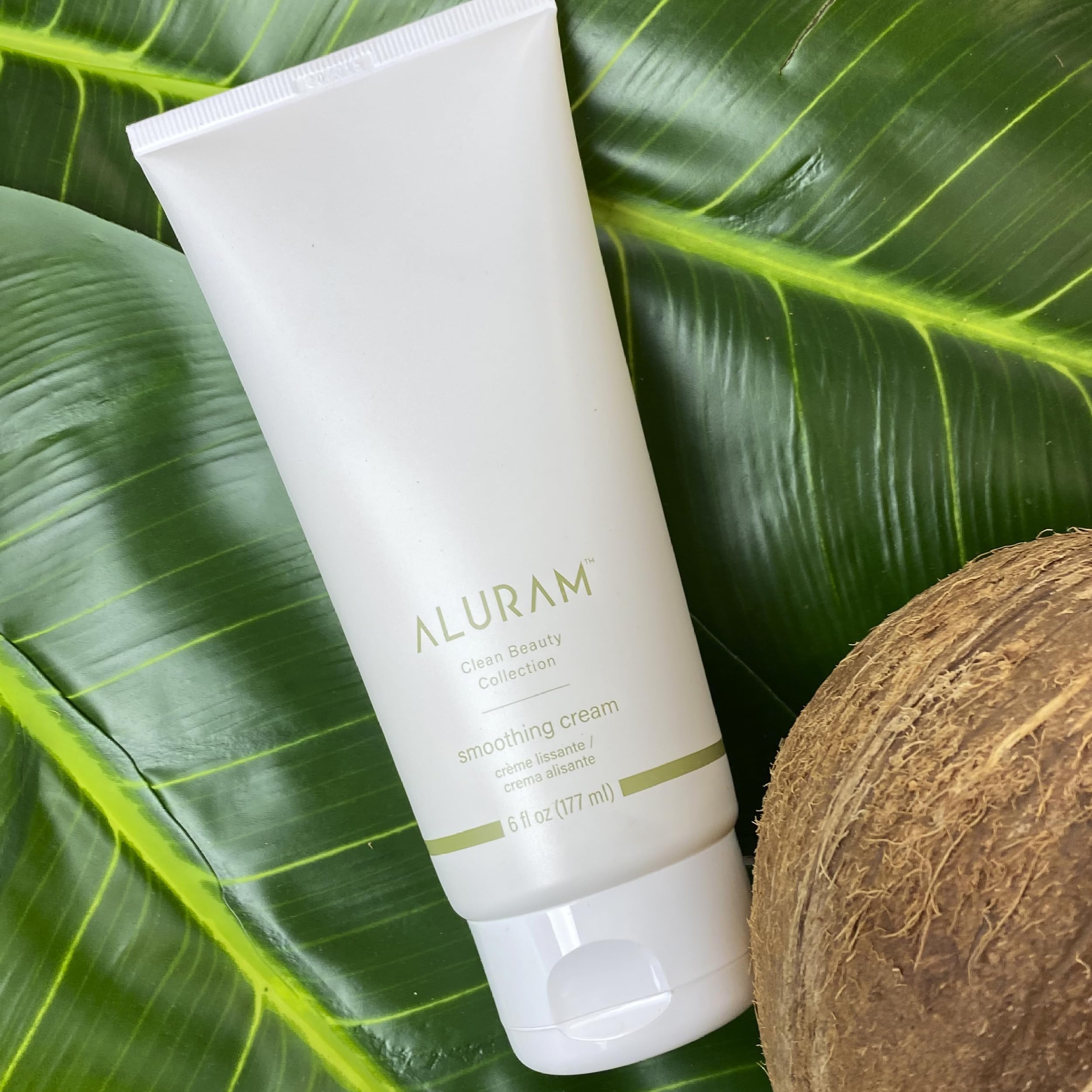 ALURAM Coconut Water Smoothing Cream shows shiny hair after use for smoother styling.