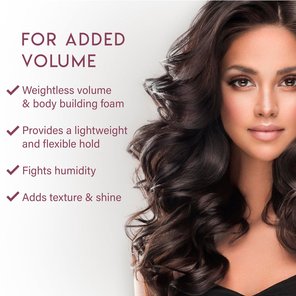 ALURAM Coconut Water Volumizing Foam hand-dispense demonstrates easy application and quick styling prep.