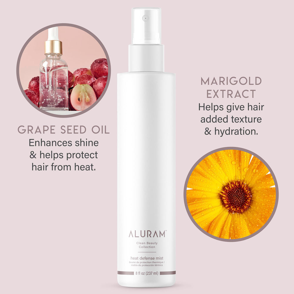ALURAM Heat Defense Mist damp hair application shows subtle smoothing and detangling.