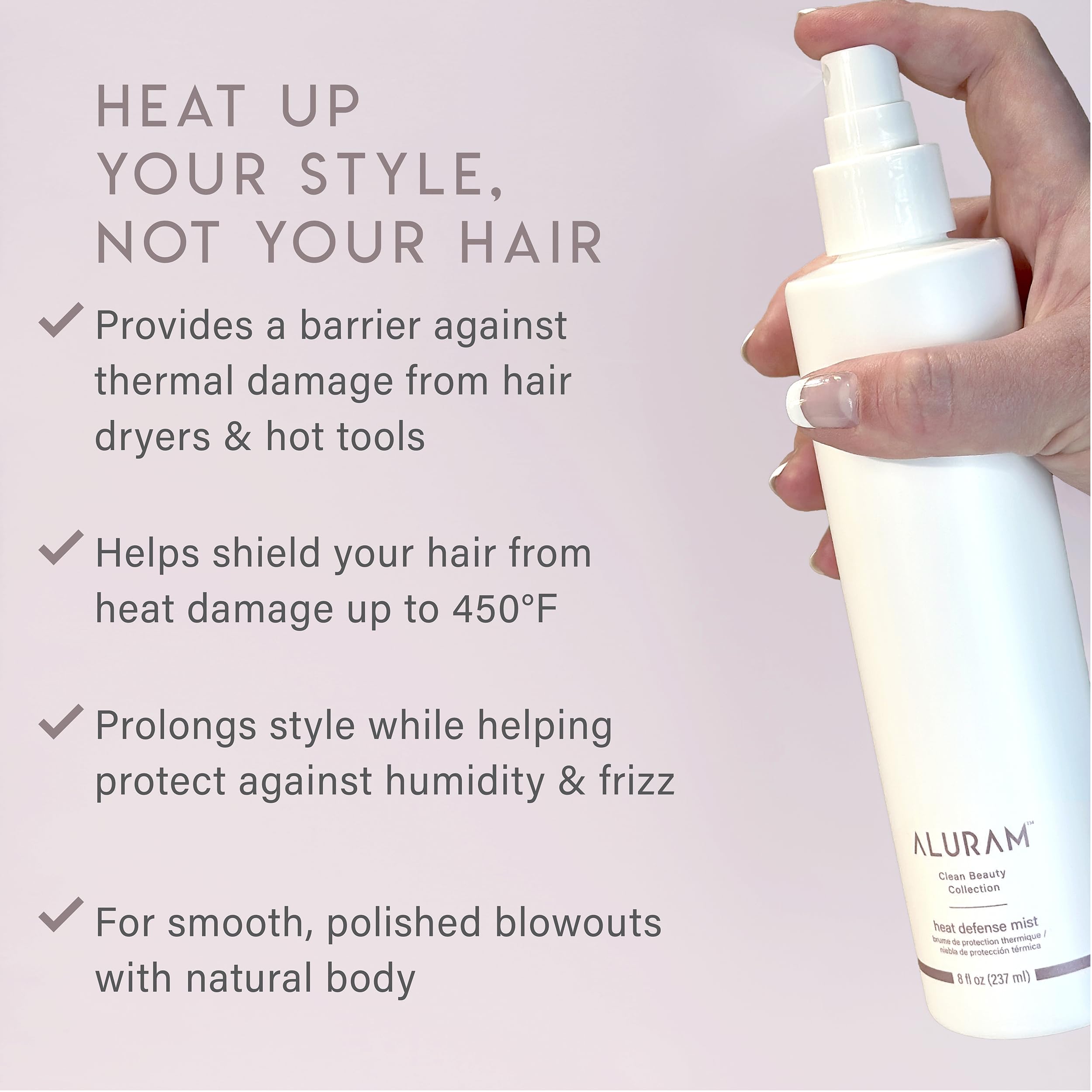 ALURAM Heat Defense Mist shine closeup highlights enhanced hair radiance with nourishment.