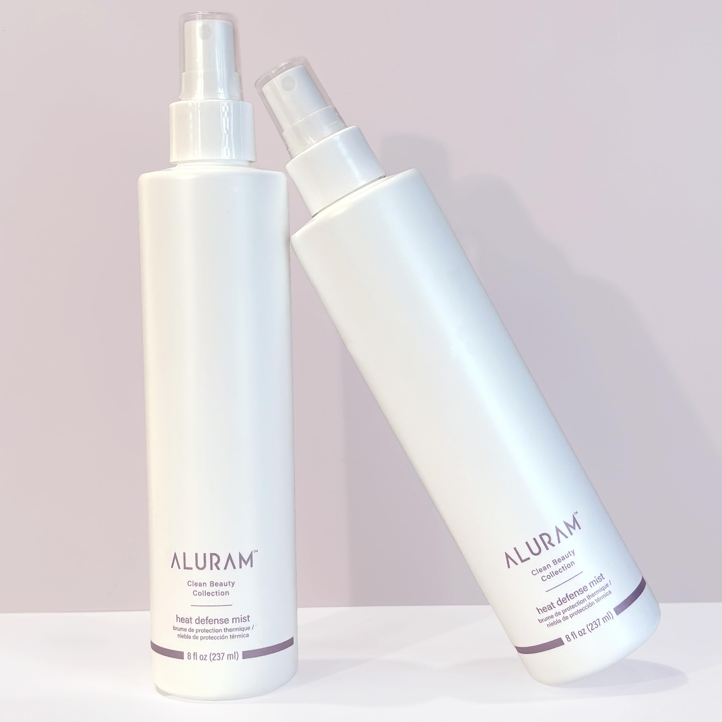 ALURAM Heat Defense Mist spray action demonstrates even distribution for quick protection.