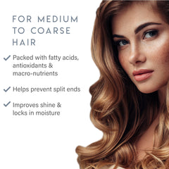 ALURAM medium-coarse hair closeup emphasizing texture-ready moisture and strength