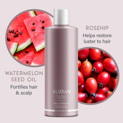 ALURAM Rosehip Oil image highlights nourishing oils for strength and color-safe conditioning.