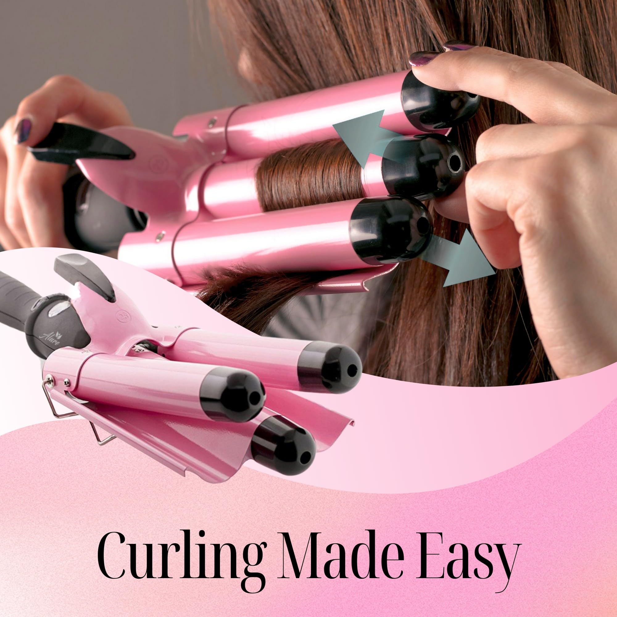 Alure curling wand with 360-degree rotatable cord for effortless operation.