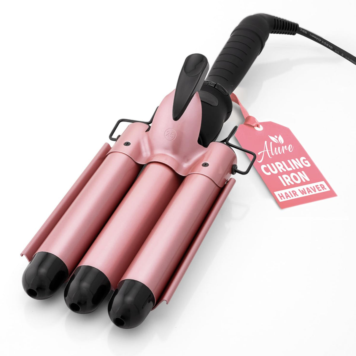 Alure rose gold three-barrel curling iron for faster beachy waves