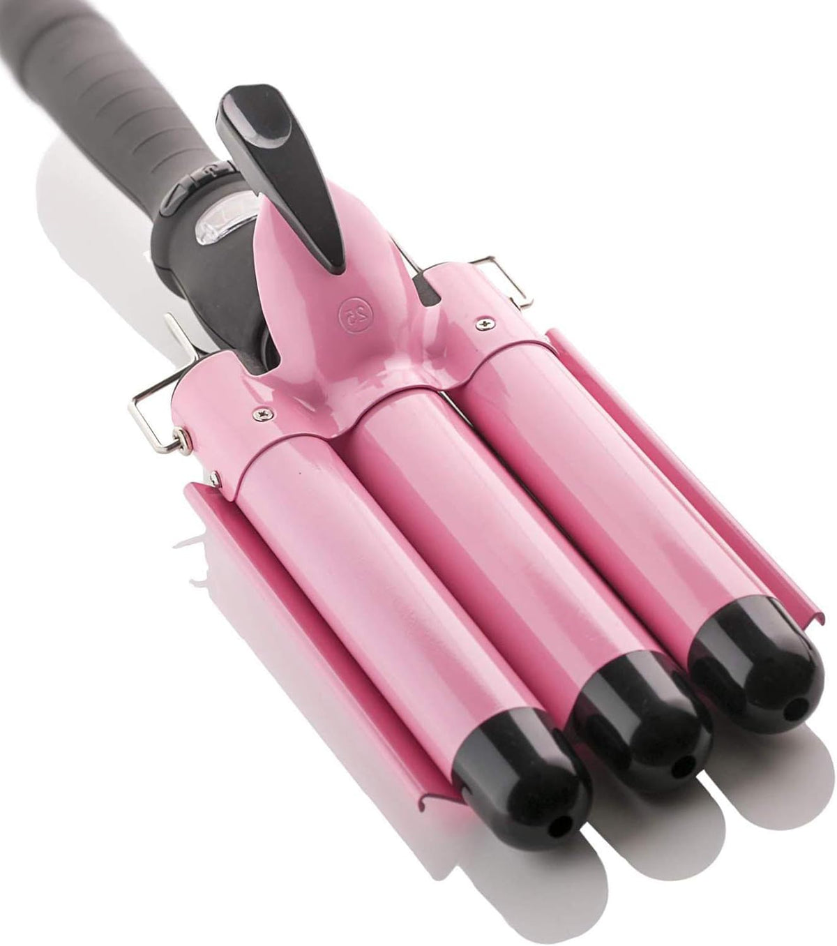 Alure 3-barrel curling wand front view showing ergonomic grip for quick styling
