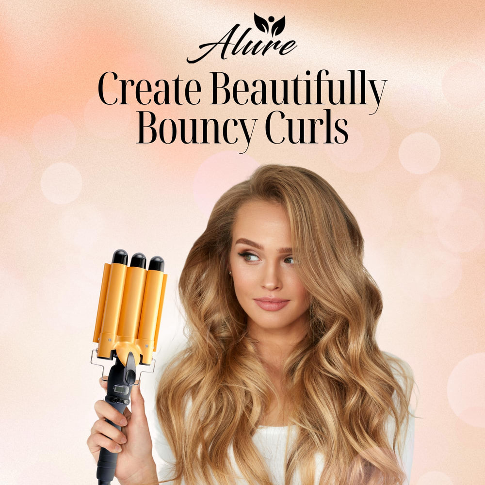 Alure three-barrel iron in use delivering versatile waves and curls.