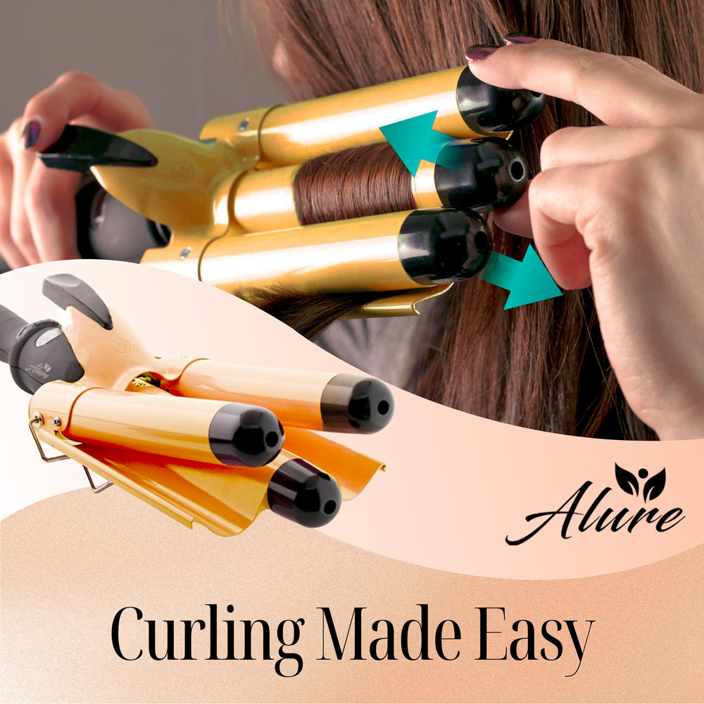 Alure curling iron with insulated barrel tips for safer styling.