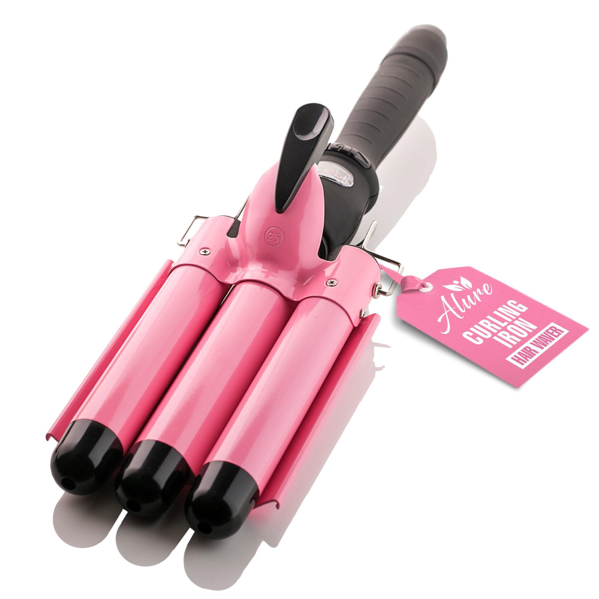 Alure three barrel curling iron wand with LCD display for precise heat control and easy styling.