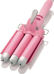 Alure three-barrel curling iron wand in white-pink for fast, frizz-free waves