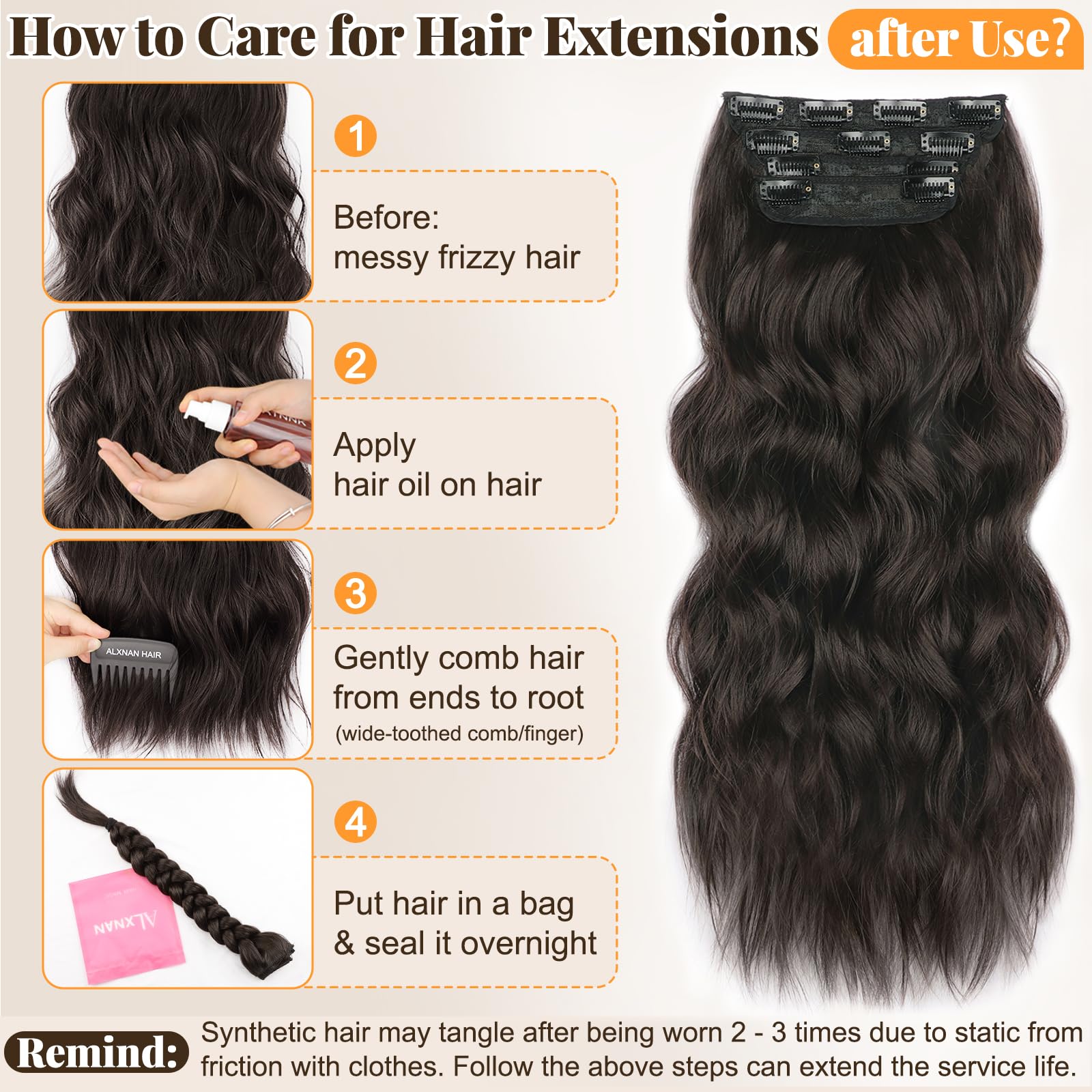 ALXNAN clip-in wefts 5in 2clip layout for easy wear