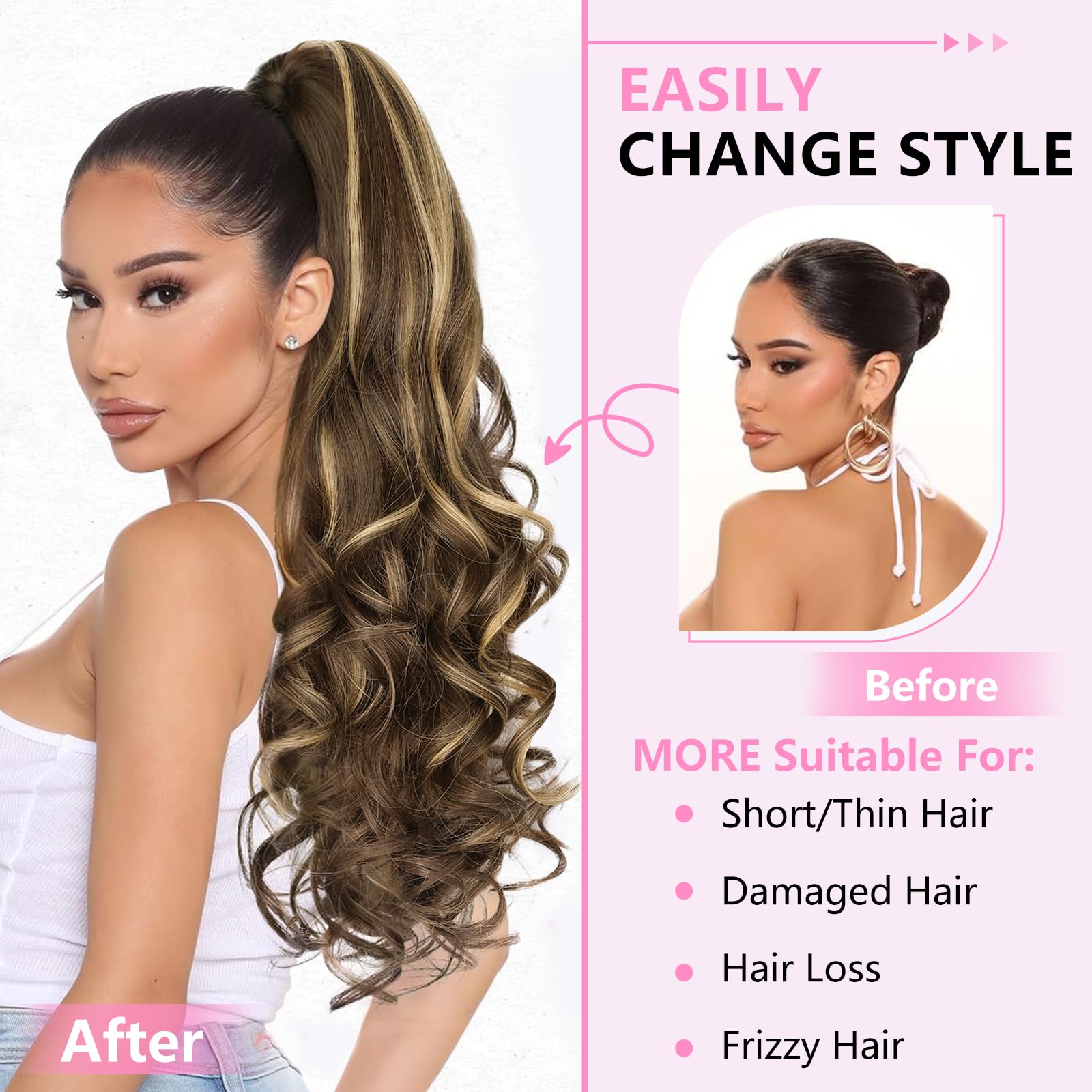 ALXNAN long-curly-wavy chocolate brown highlights conveys natural volume and texture.