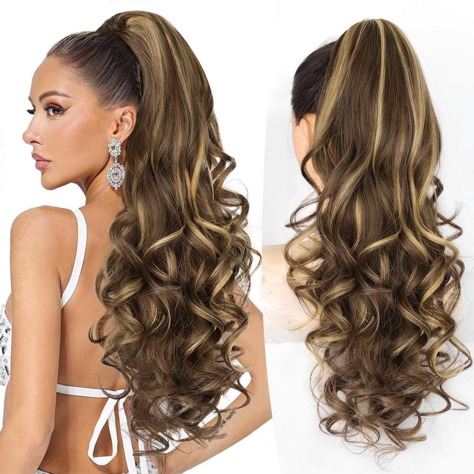 ALXNAN pony-tail extension 24in back view shows dramatic length boost.
