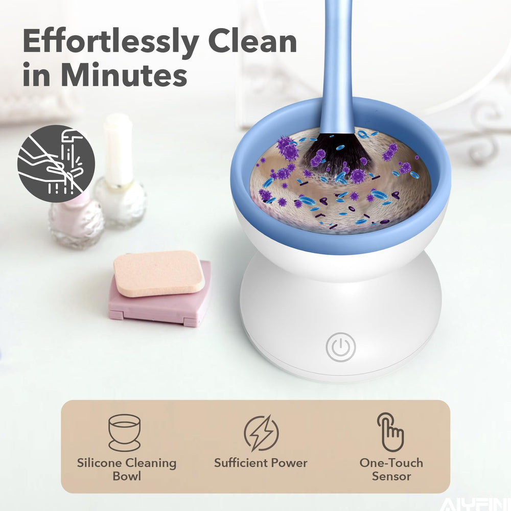 Alyfini silicone bowl in use protecting brush bristles during cleaning