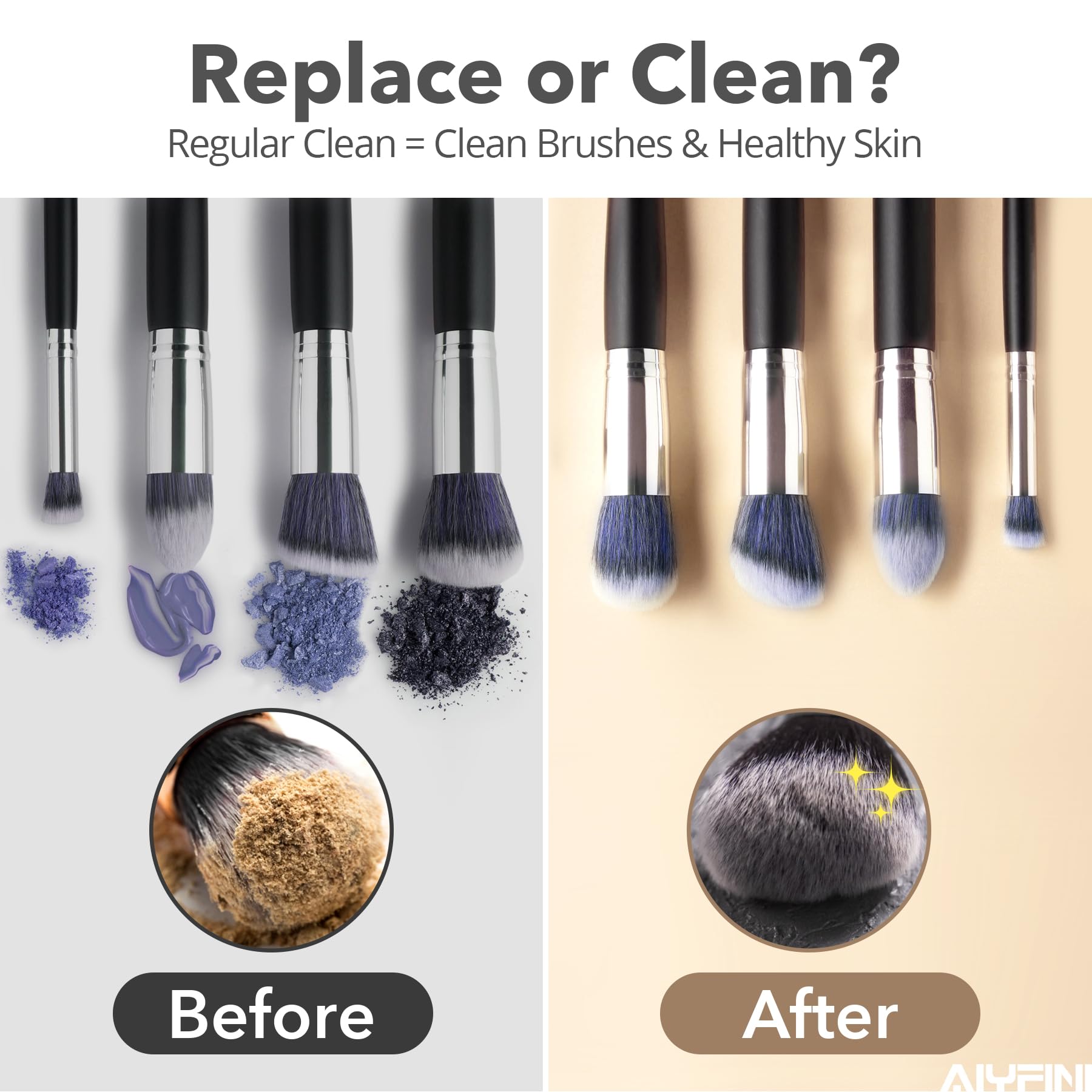 Alyfini cleaner demonstrates compatibility with kabuki and foundation brushes