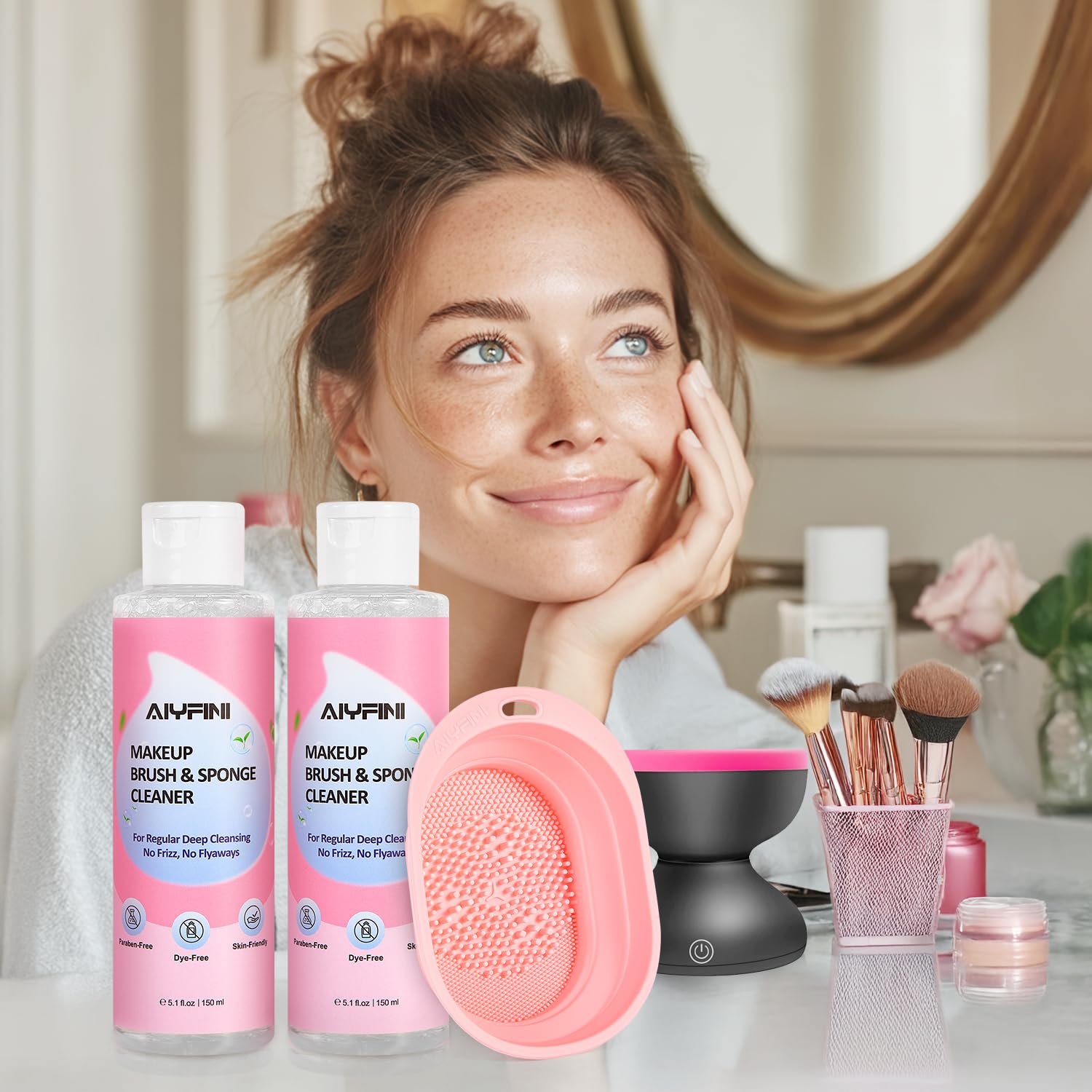 Alyfini waterproof makeup cleaner dissolving residue from long wear products.