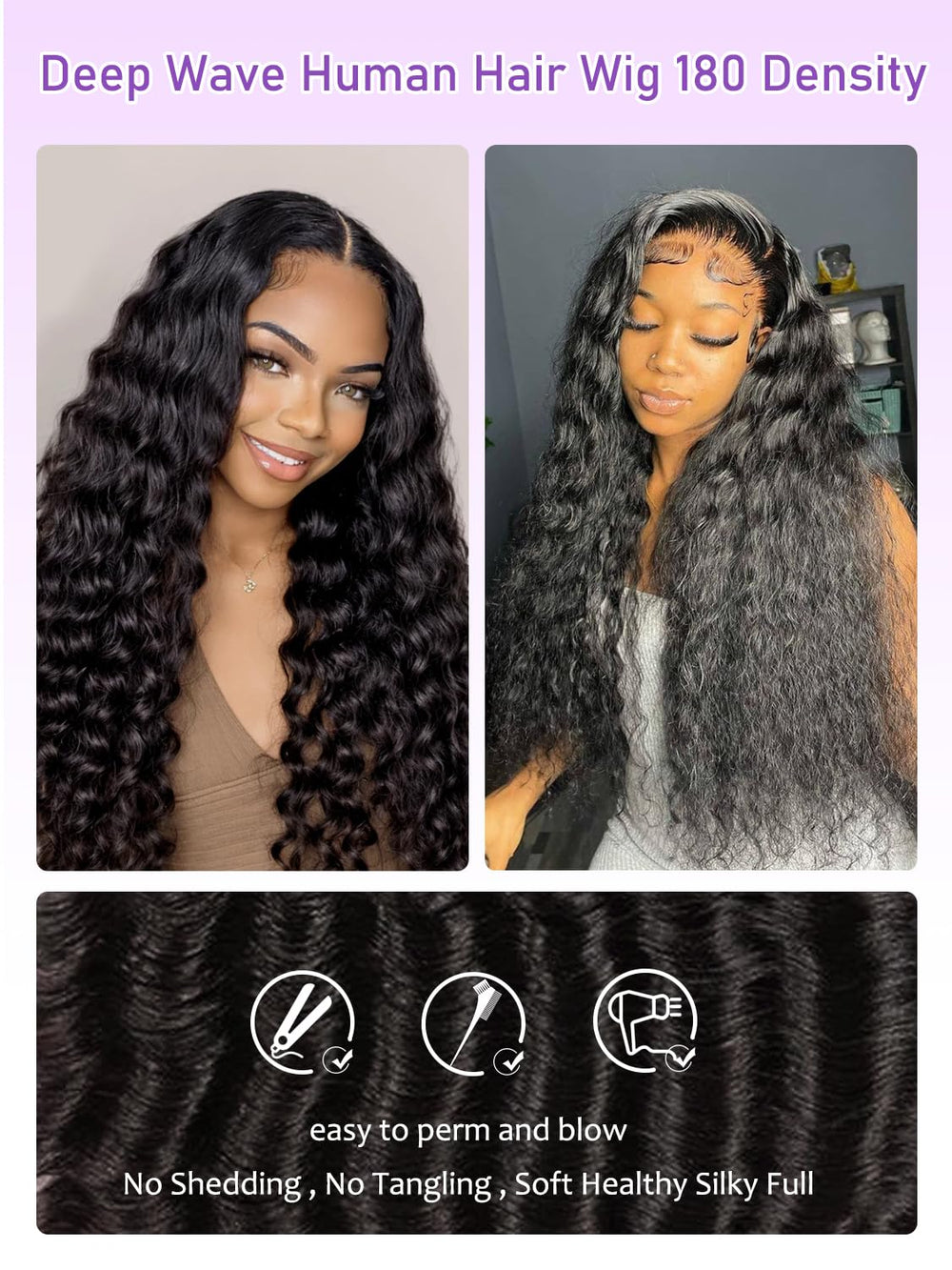 ALYOGA Deep Wave Wig 13x6 virgin Brazilian hair for natural texture and styling versatility.